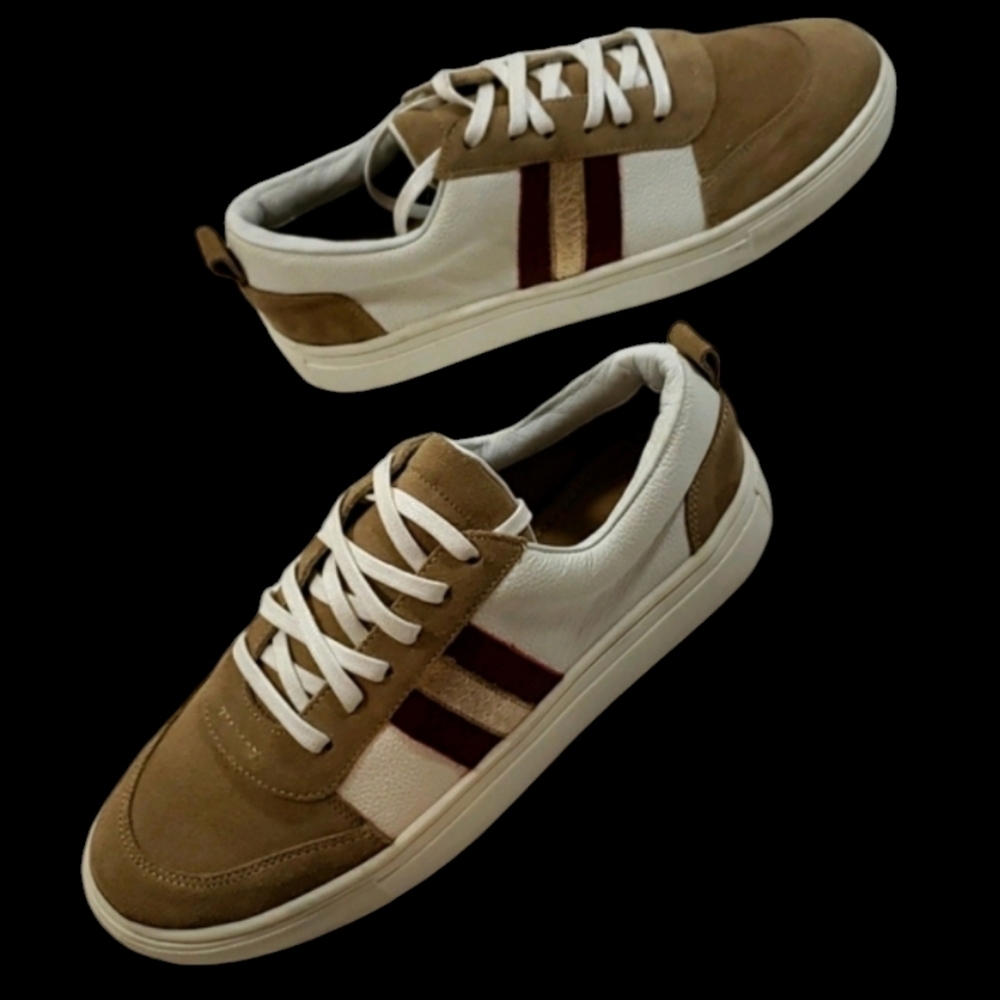 Kaanas~Size 6~White/Tan Ciba-Red Stripes Sneaker NEW!!